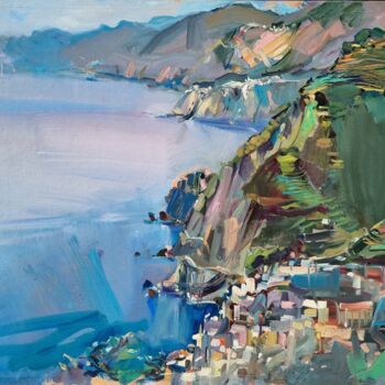 Painting titled "Cinque Terre - Riom…" by Alain Delmas, Original Artwork, Oil Mounted on Wood Stretcher frame