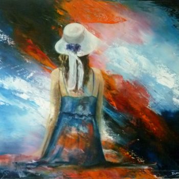 Peinture intitulée "Fille au chapeau bl…" par Alain Denis, Œuvre d'art originale, Huile
