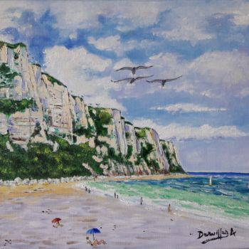 Peinture intitulée "LE TREPORT "les-fal…" par Alain Dervillez, Œuvre d'art originale, Huile