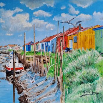 Peinture intitulée "OLERON  " la route…" par Alain Dervillez, Œuvre d'art originale, Huile