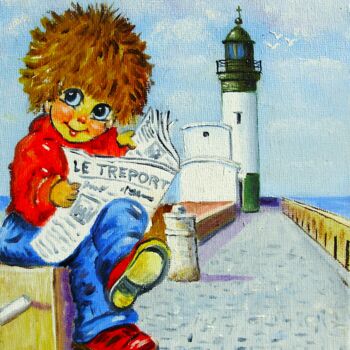 Ζωγραφική με τίτλο "LE TREPORT "POULBOT…" από Alain Dervillez, Αυθεντικά έργα τέχνης, Λάδι Τοποθετήθηκε στο Ξύλινο φορείο σκ…