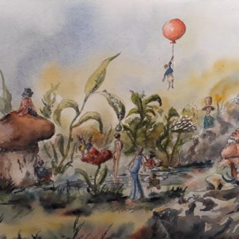 Painting titled "PETITE DOUCHE AU PA…" by Alain Devienne, Original Artwork, Watercolor