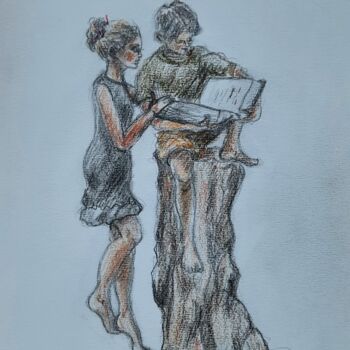 Dessin intitulée "LECTURE" par Alain Devienne, Œuvre d'art originale, Crayon