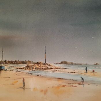 Painting titled "L'ILE DES EBIHENS M…" by Alain Devienne, Original Artwork, Watercolor