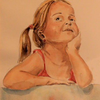 Painting titled "Petite jouflue" by Alain Devienne, Original Artwork, Watercolor