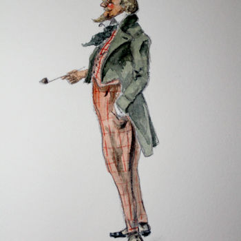 Painting titled "Personnage du 19ème" by Alain Devienne, Original Artwork, Watercolor