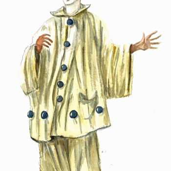 Malerei mit dem Titel "Pierrot" von Alain Devienne, Original-Kunstwerk, Aquarell