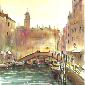 Painting titled "Venise" by Alain Devienne, Original Artwork, Watercolor