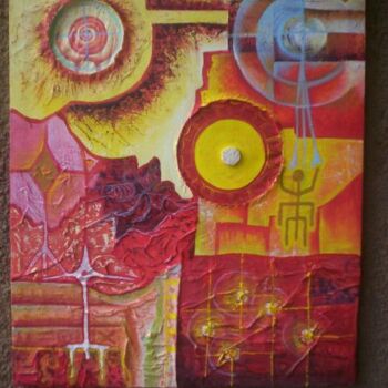 Pittura intitolato "Yellow and red" da Alain Djeumo, Opera d'arte originale