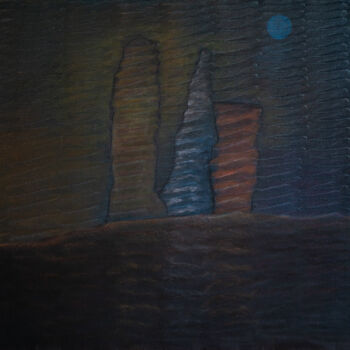 Painting titled "Monoliths II" by Alain Du Pontavice, Original Artwork, Oil Mounted on Wood Stretcher frame