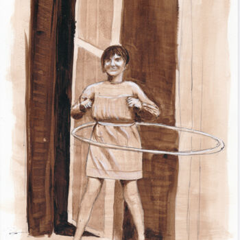 Pintura titulada "jeune fille au cerc…" por Alain Elshocht, Obra de arte original, Pigmentos