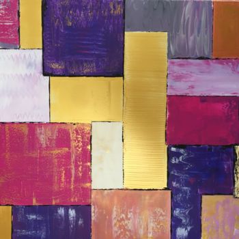 Painting titled "Composition or/mauve" by Alain Erpelding, Original Artwork, Acrylic