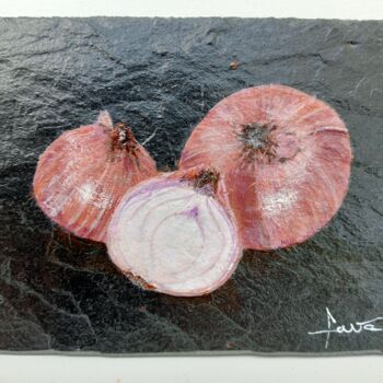 Peinture intitulée "Les oignons rosés d…" par Alain Favé, Œuvre d'art originale, Acrylique Monté sur Pierre
