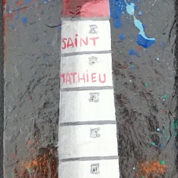 绘画 标题为“Phare St Mathieu” 由Alain Favé, 原创艺术品, 丙烯 安装在石上