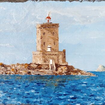 Painting titled "L'île noire" by Alain Favé, Original Artwork, Oil Mounted on Stone