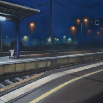 Painting titled "La gare" by Alain Fortier, Original Artwork, Pastel