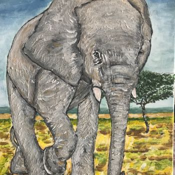 Peinture intitulée "éléphanteau" par Germain Alain, Œuvre d'art originale, Acrylique