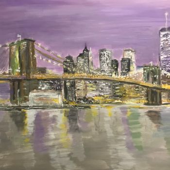 Painting titled "Manhattan by night" by Germain Alain, Original Artwork, Acrylic