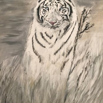 Painting titled "Tigre blanc dans le…" by Germain Alain, Original Artwork, Acrylic