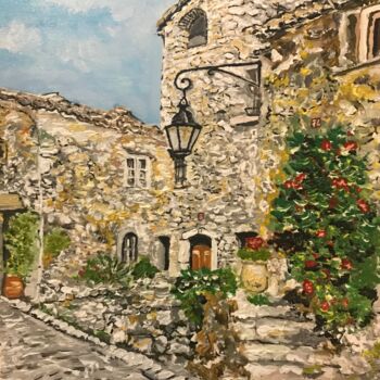 Painting titled "bourg provençal" by Germain Alain, Original Artwork, Acrylic Mounted on Wood Stretcher frame