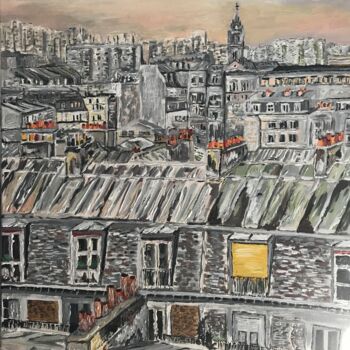 Peinture intitulée "Vue sur les toits d…" par Germain Alain, Œuvre d'art originale, Acrylique