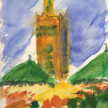 Painting titled "La Koutoubia" by Alain Husson-Dumoutier, Original Artwork, Watercolor