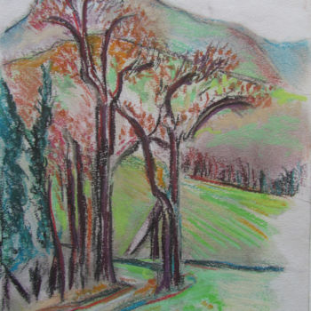 Drawing titled "Paysage vers Thoiry…" by Alain Lamy, Original Artwork, Pastel