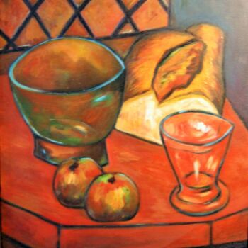 Painting titled "Nature morte à la f…" by Alain Lamy, Original Artwork, Oil