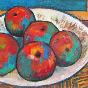 Peinture intitulée "Les pommes bleues" par Alain Lamy, Œuvre d'art originale