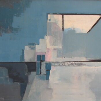 Schilderij getiteld "Composition bleue" door Alain Lamy, Origineel Kunstwerk, Olie