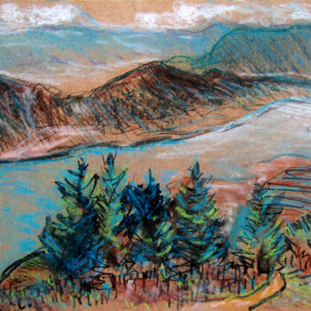 Painting titled "AU-DESSUS DU LAC" by Alain Lamy, Original Artwork, Pastel