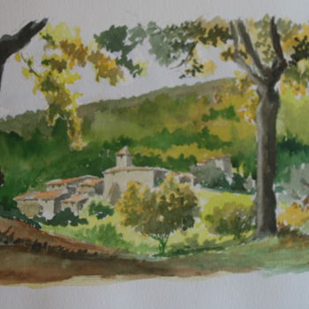 Painting titled "Dans les cévennes" by Alain Marrast, Original Artwork, Watercolor