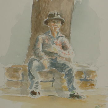 Painting titled "Spectateur" by Alain Marrast, Original Artwork, Watercolor