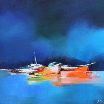 Painting titled "Nuit tranquille" by Alain Maupuy, Original Artwork, Oil Mounted on Wood Stretcher frame