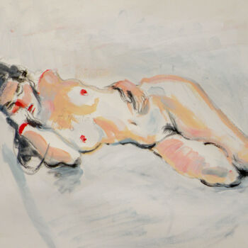 Dessin intitulée "nu allongé" par Alain Montoir, Œuvre d'art originale, Aquarelle