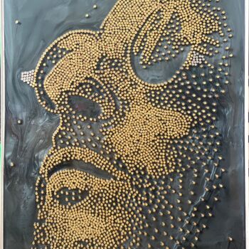 Sculpture titled ""tout ce qui brille…" by Alain Oddo, Original Artwork, Metals Mounted on Wood Stretcher frame