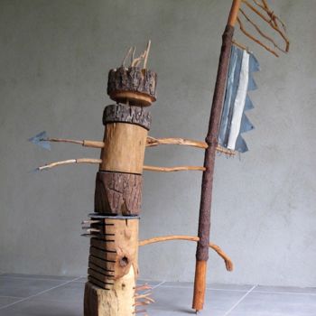 Sculpture intitulée "totem aux galets br…" par Alain Platet, Œuvre d'art originale