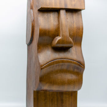 Sculpture titled "MOAI" by Alain Polydor, Original Artwork, Wood