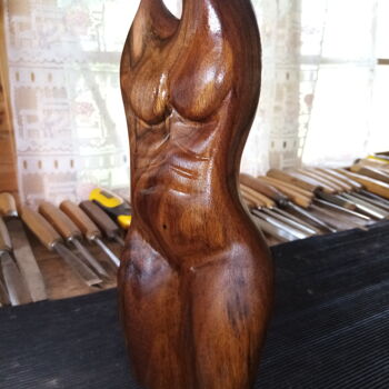Sculpture titled "BUSTE FEMME ABSTRAI…" by Alain Polydor, Original Artwork, Wood