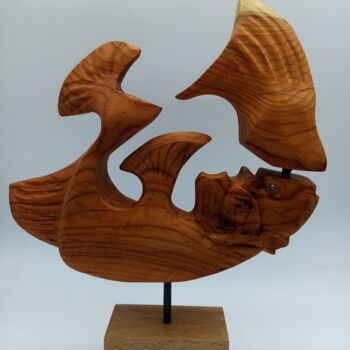 Sculpture titled "POISSON EN IF" by Alain Polydor, Original Artwork, Wood