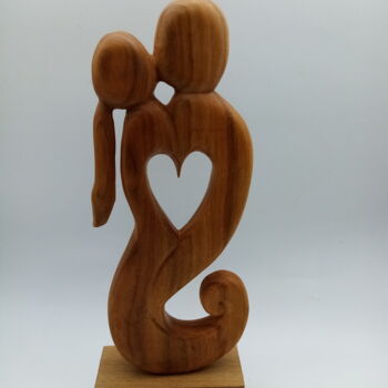 Sculpture titled "LES AMOUREUX" by Alain Polydor, Original Artwork, Wood