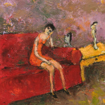 Peinture intitulée "Dame sur canapé" par Alain Ponçon, Œuvre d'art originale, Huile Monté sur Châssis en bois