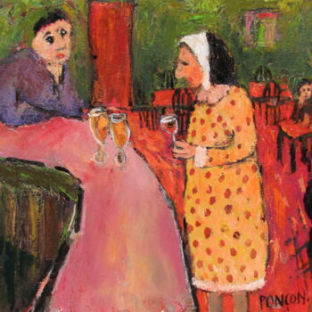 Peinture intitulée "Dame au bar" par Alain Ponçon, Œuvre d'art originale, Huile Monté sur Châssis en bois