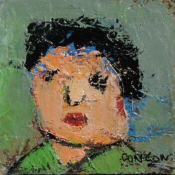 Pintura titulada "Tête sur fond vert" por Alain Ponçon, Obra de arte original, Oleo Montado en Bastidor de camilla de madera