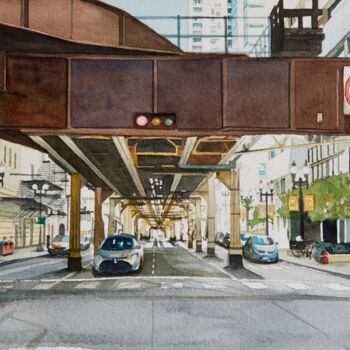 绘画 标题为“Les rues de Chicago…” 由Alain Retiere, 原创艺术品, 水彩
