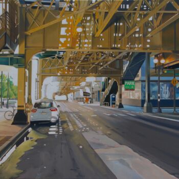 Peinture intitulée "Les rues de Chicago…" par Alain Retiere, Œuvre d'art originale, Huile