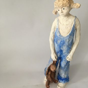 Sculpture titled ""Petite fille debou…" by Alain Riguet, Original Artwork, Terra cotta