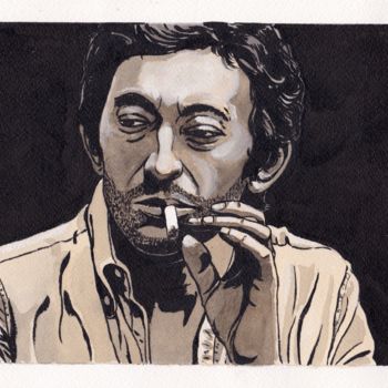 Dessin intitulée "Serge Gainsbourg" par Alain Robet, Œuvre d'art originale, Encre