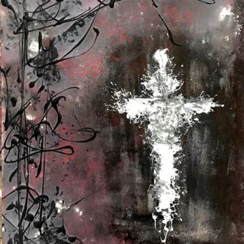 绘画 标题为“La croix blanche” 由Alain Rodrigue, 原创艺术品, 丙烯 安装在木质担架架上