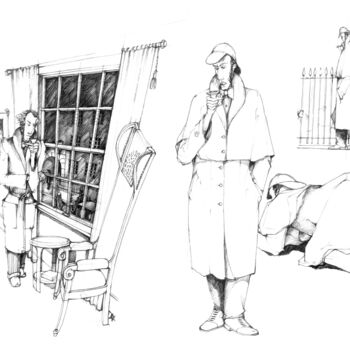 图画 标题为“Etude Sherlock Holm…” 由Alain Rouschmeyer, 原创艺术品, 铅笔